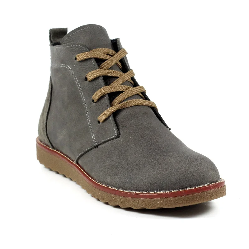 Ankle boots with sleek platform-Lunar GLR010 Cheryl Ladies Grey Nubuck Leather Lace Up Ankle Boots