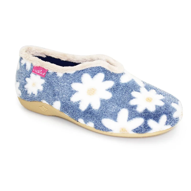 Slippers with anti-slip soleLunar Daisy KLA021 Ladies Blue Textile Slip On Slippers