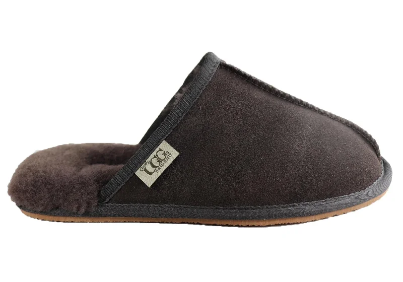 Slippers with lightweight soleGrosby Buck Ugg Mens Comfort Sheepskin Scuff Slip On Slippers