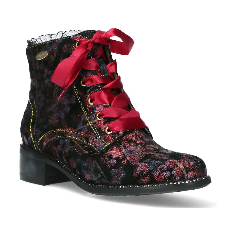 Ankle boots with grooved tread-Laura Vita Emcmao 05 Ladies Cerise Leather Zip & Lace Ankle Boots