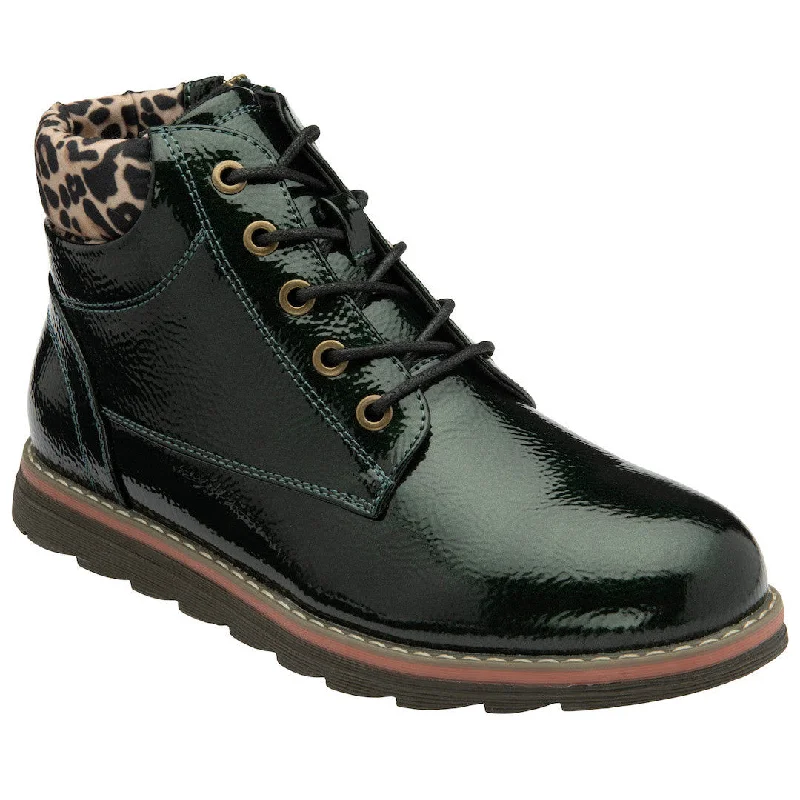 Ankle boots with soft lining-Lotus Lexis Ladies Green/Leopard Zip & Lace Ankle Boots