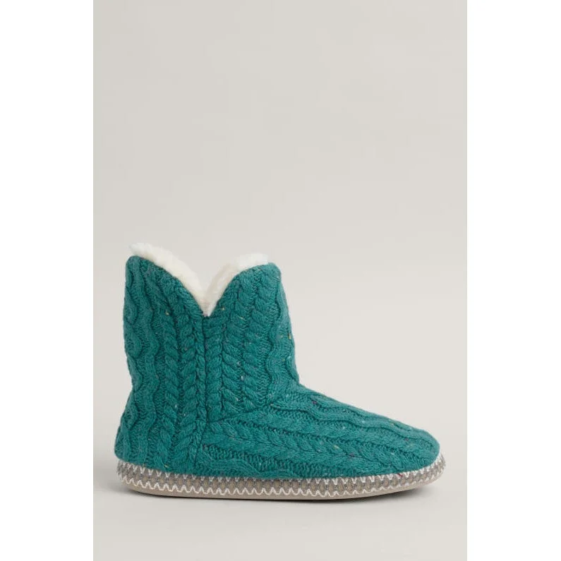 Slippers with home easeSeasalt Ladies Starry Night Cable Knit Slipper Booties Dark Jade