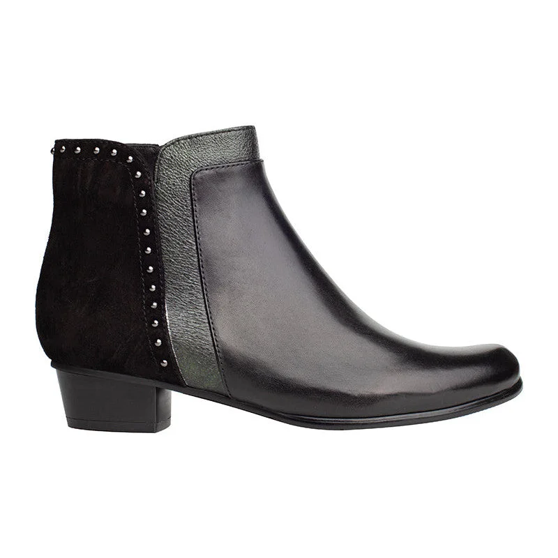 Ankle boots with slim platform-Regarde Le Ciel Stefany-386 Ladies Black Leather Side Zip Ankle Boots