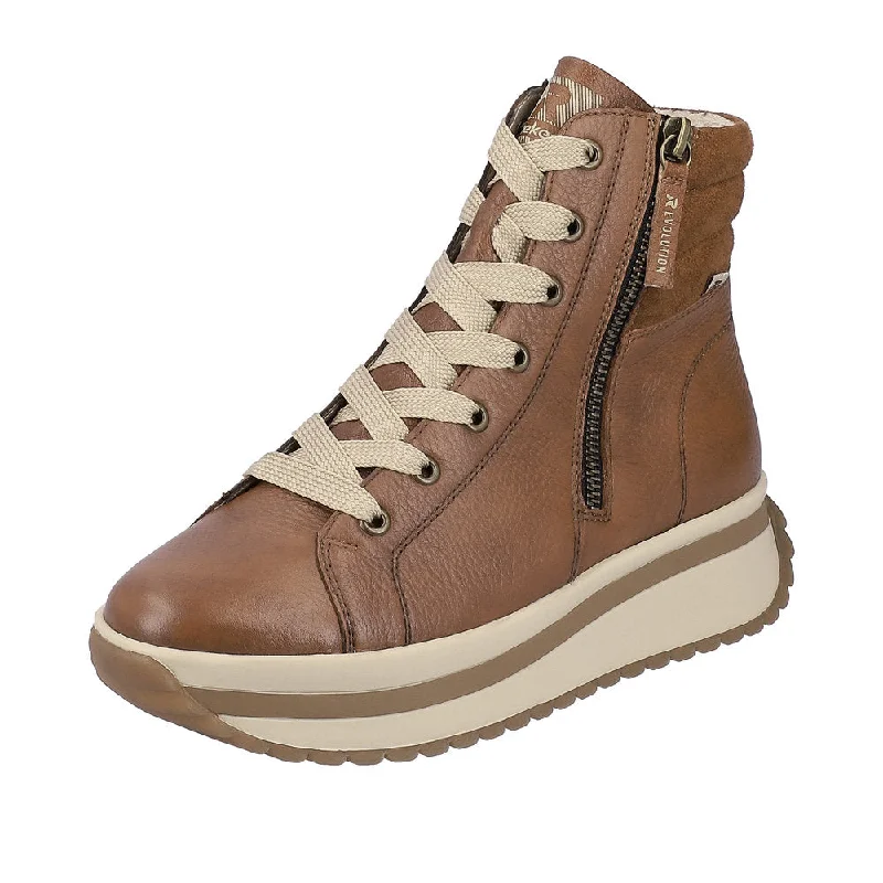 Ankle boots for cold weather-Rieker W0962-24  Ladies Brown Leather Zip & Lace Ankle Boots