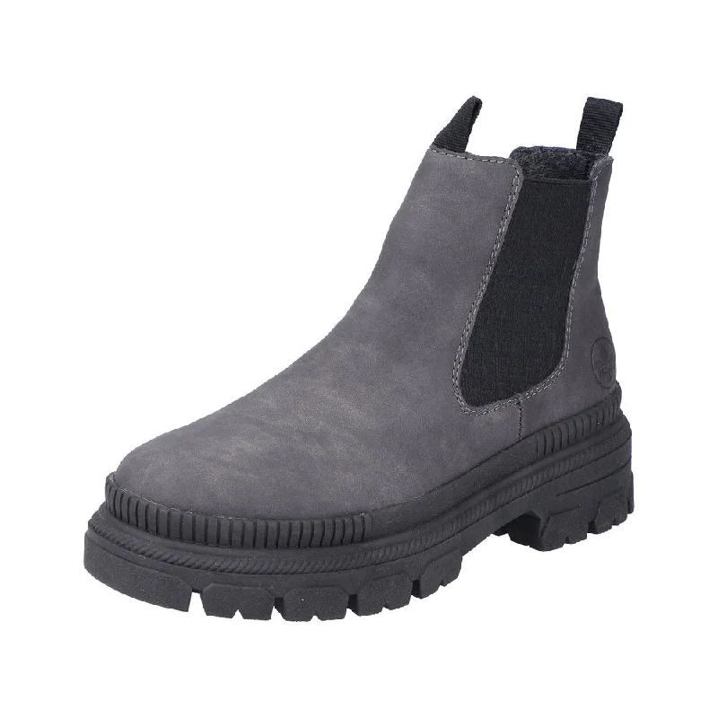 Ankle boots for festivals-Rieker Y9354-45 Ladies Grey Side Zip Ankle Boots