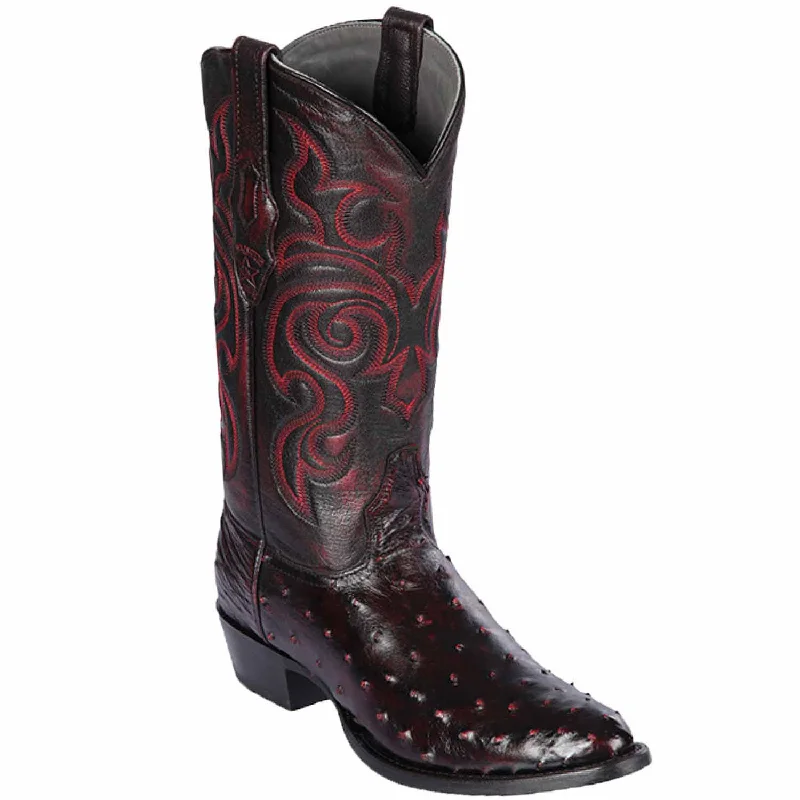 cowboy boots for women with relaxed shaft for easy fit-Cowboy boots for long lifespanLos Altos 650318 Men's Black Cherry Genuine Ostrich Round Toe Cowboy Boots