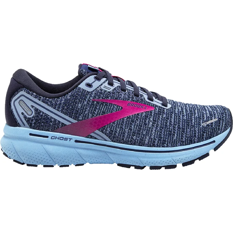 Athletic shoes for morning jogs-Women's Brooks Ghost 14 Peacoat/Blissful Blue/Fuchsia Mesh