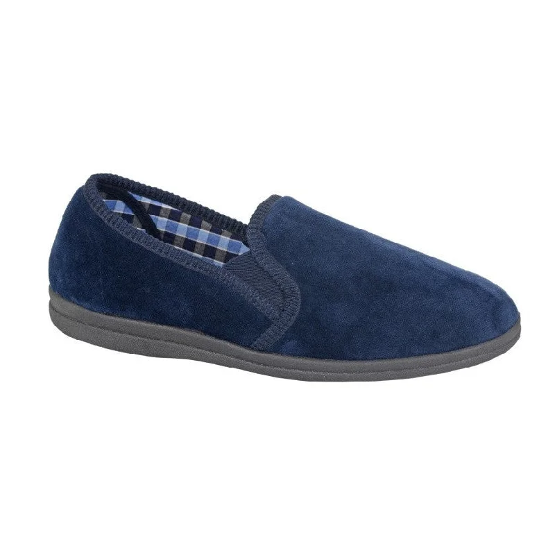 Slippers with padded liningSleepers MS337NC Wilson Mens Navy Plush Velour Slippers