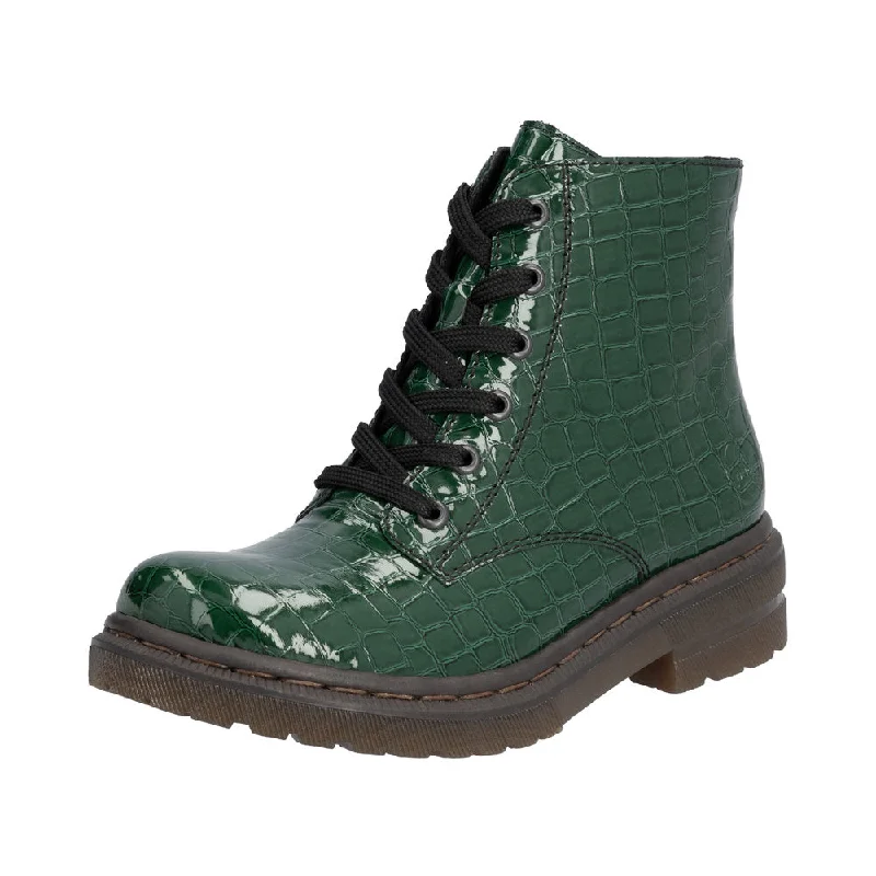 Ankle boots with steel buckles-Rieker 78240-54 Ladies Green Zip & Lace Ankle Boots