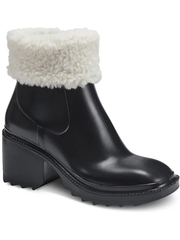 Rain boots for petites in black-Eadin Womens Faux Fur Lined Faux Fur Trim Rain Boots