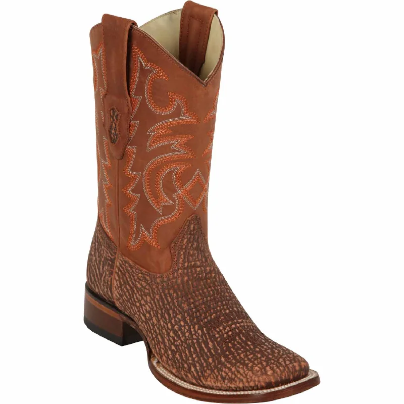 cowboy boots for women with pointed toe for stylish appeal-Cowboy boots for hot weatherLos Altos 8220903 Men's Rustic Cognac Genuine Shark Wide Square Toe Cowboy Boots