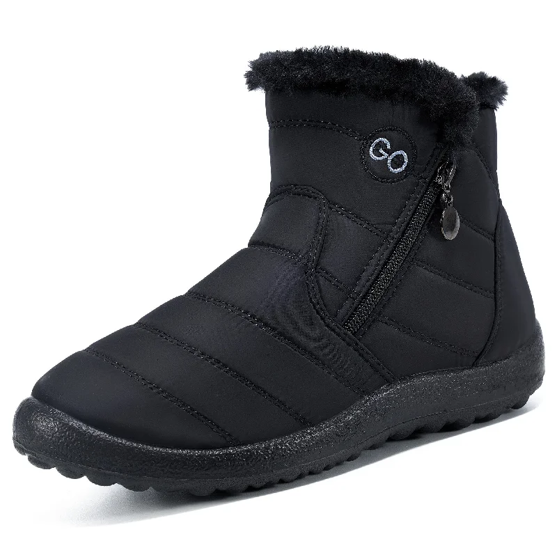 Snow boots for camping-HARENCE Snow Boots for Women Winter Boot with Comfortable Warm Fur Lined Ankle Booties Outdoor Slip On Waterproof Short Boots