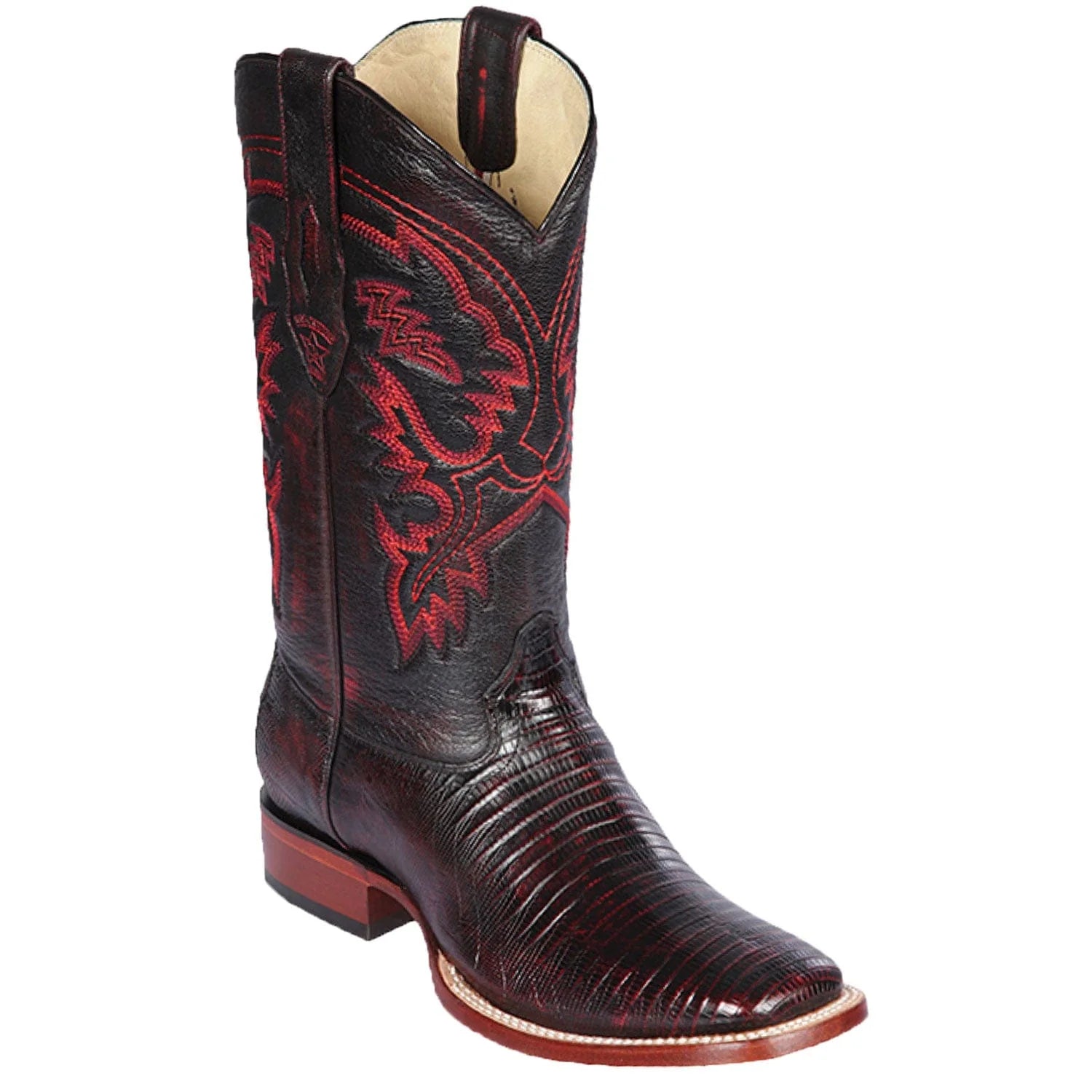 cowboy boots for men with wide fit for extra comfort-Cowboy boots with side zipperLos Altos 8220718 Men's Black Cherry Genuine Teju Wide Square Toe Cowboy Boots