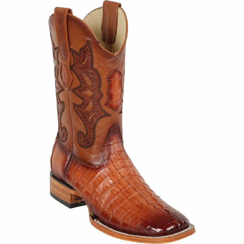 cowboy boots for women with weather-resistant finish for outdoor use-Cowboy boots for retro styleLos Altos 48220157 Men's Faded Cognac Genuine Caiman Tail Wide Square Toe Cowboy Boots