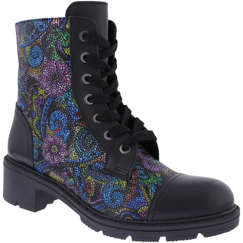 Ankle boots with ethnic print-Adesso A7512 Lindy Ladies Roman Mosaic Leather Zip & Lace Ankle Boots