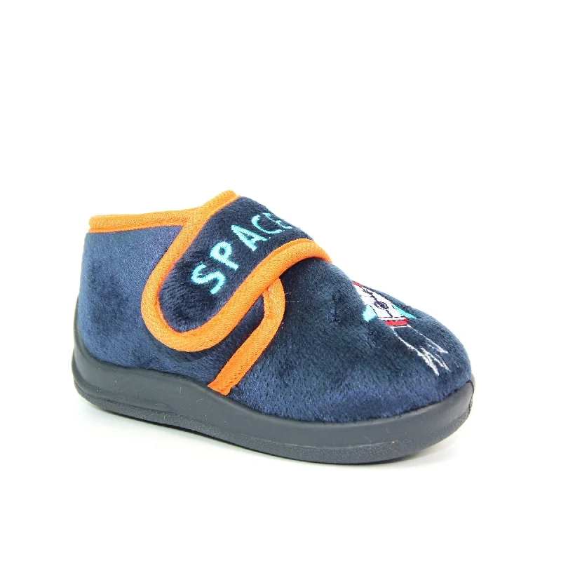 Slippers for cozy feelLunar Space Rocket KCH002 Boys Navy Slippers