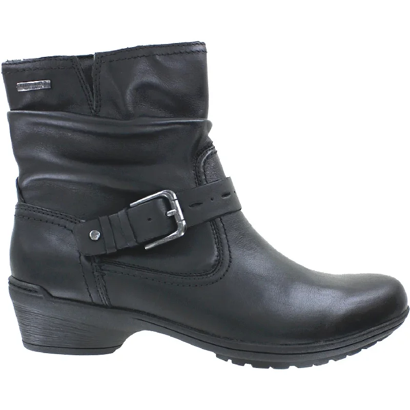 Booties for outdoor heels-Women's Rockport Riley Waterproof Mid Boot Black Leather