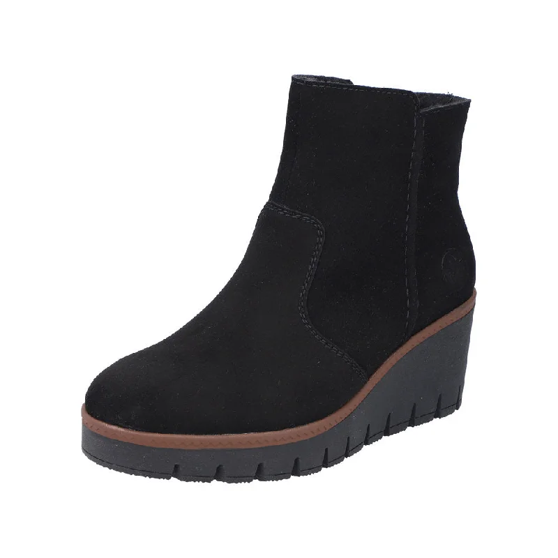 Ankle boots for travel adventures-Rieker Y5065-00 Ladies Black Suede Side Zip Ankle Boots