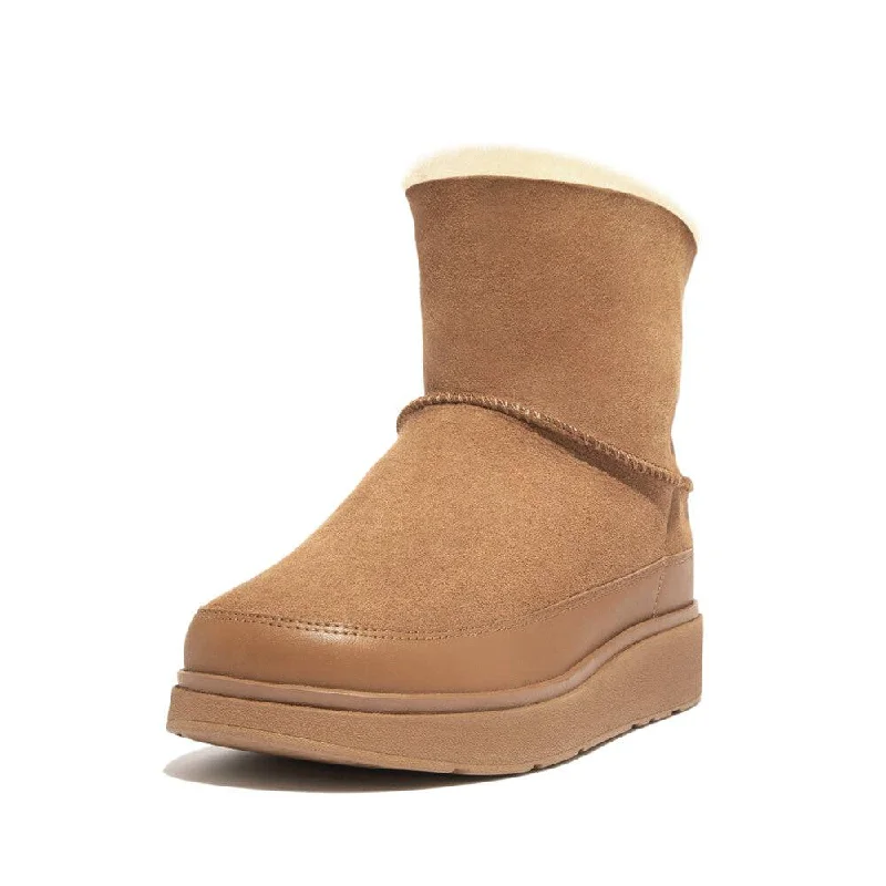 Ankle boots with desert print-FitFlop GS6-A69 Gen-FF Mini Shearling Ladies Desert Tan Leather & Textile Pull On Ankle Boots