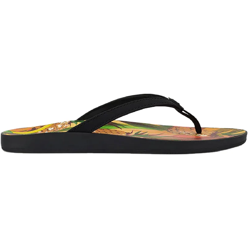 Sandals for ocean stepWomen's OluKai Puawe Black/Pineapple Synthetic