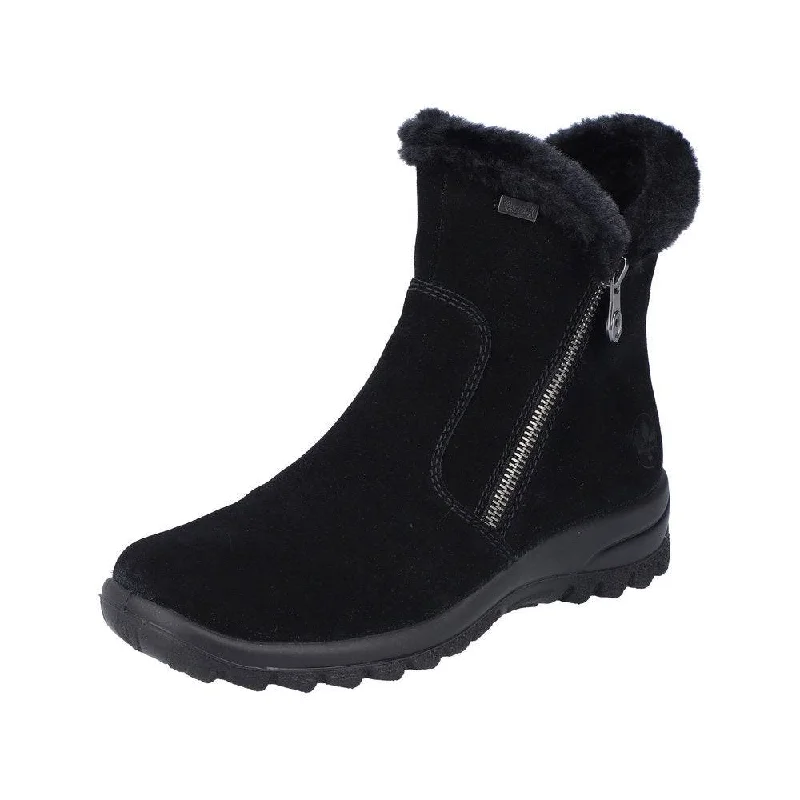 Ankle boots with arch support-Rieker L7162-00 Ladies Black Suede Water Resistant Side Zip Ankle Boots