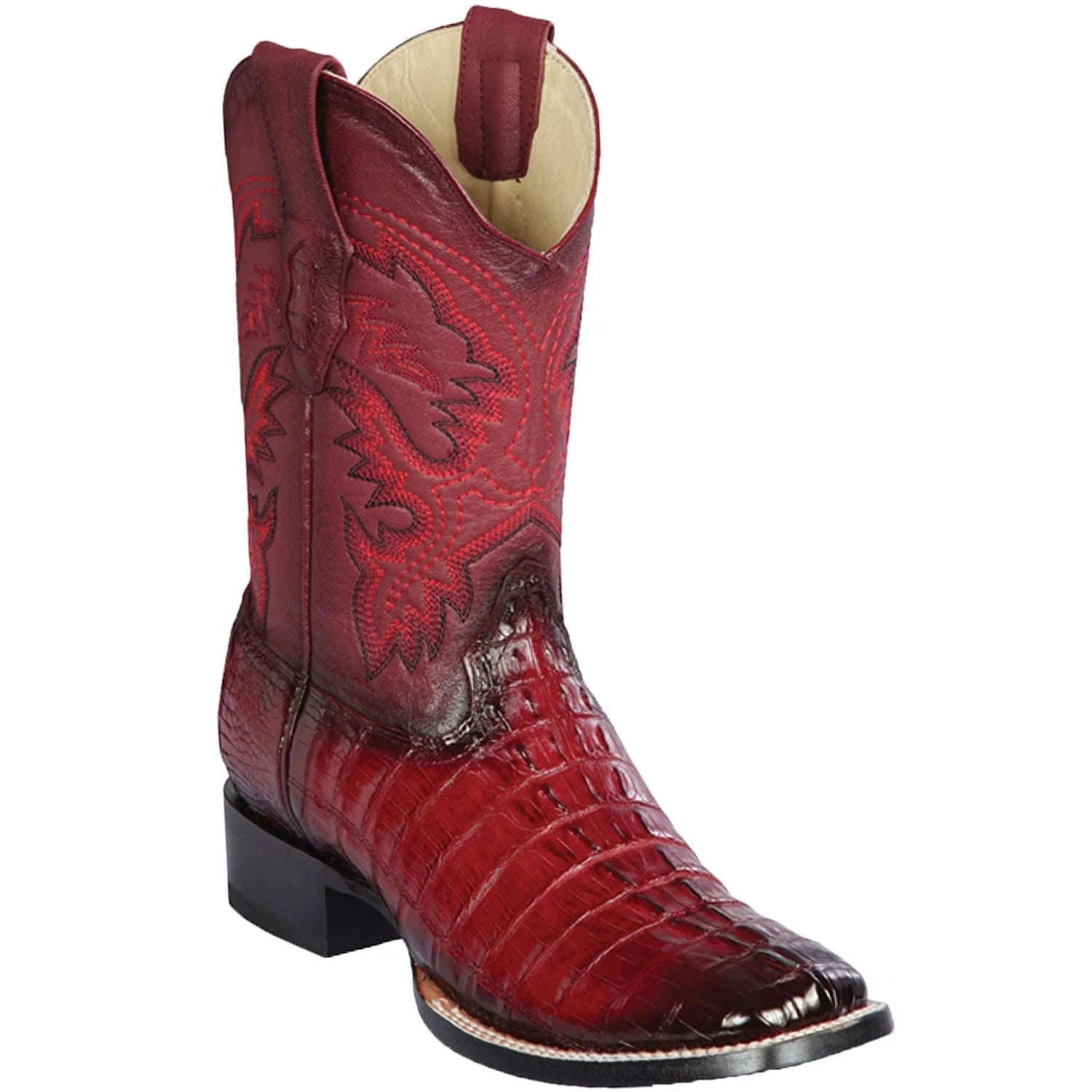 cowboy boots for men with strong stitching for increased durability-Cowboy boots with rare designsLos Altos 8220143 Men's Faded Burgundy Cherry Genuine Caiman Tail Wide Square Toe Cowboy Boots