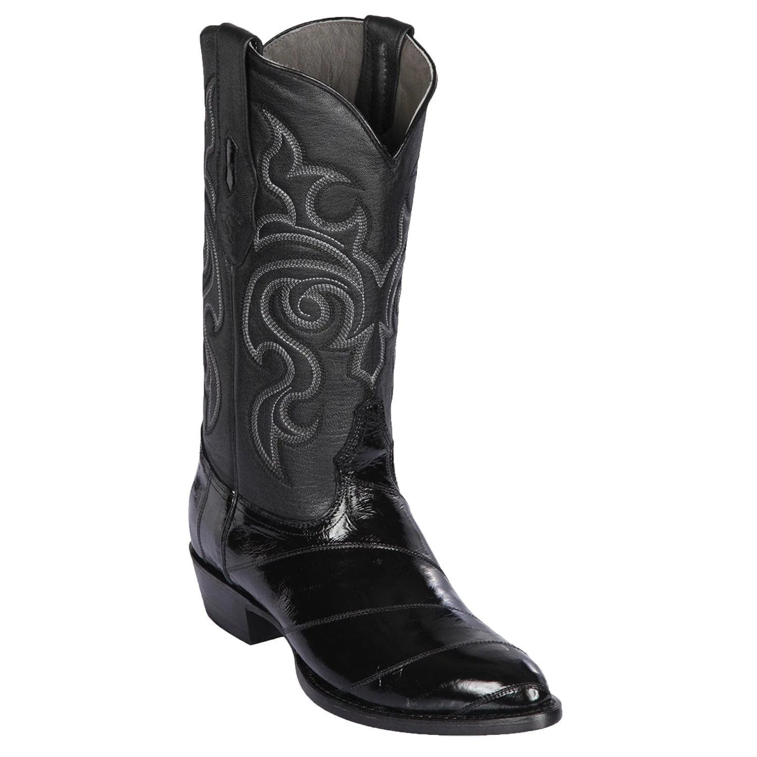 cowboy boots for men with padded collar for comfort-Cowboy boots with thermal liningLos Altos 600805 Men's Black Genuine EEL Medium Round Toe Cowboy Boots