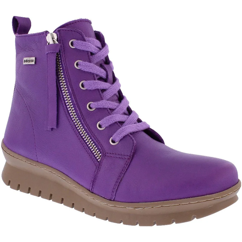 Ankle boots with sculpted heel-Adesso A7536 Kirsty Ladies Ultra Violet Leather Zip & Lace Ankle Boots