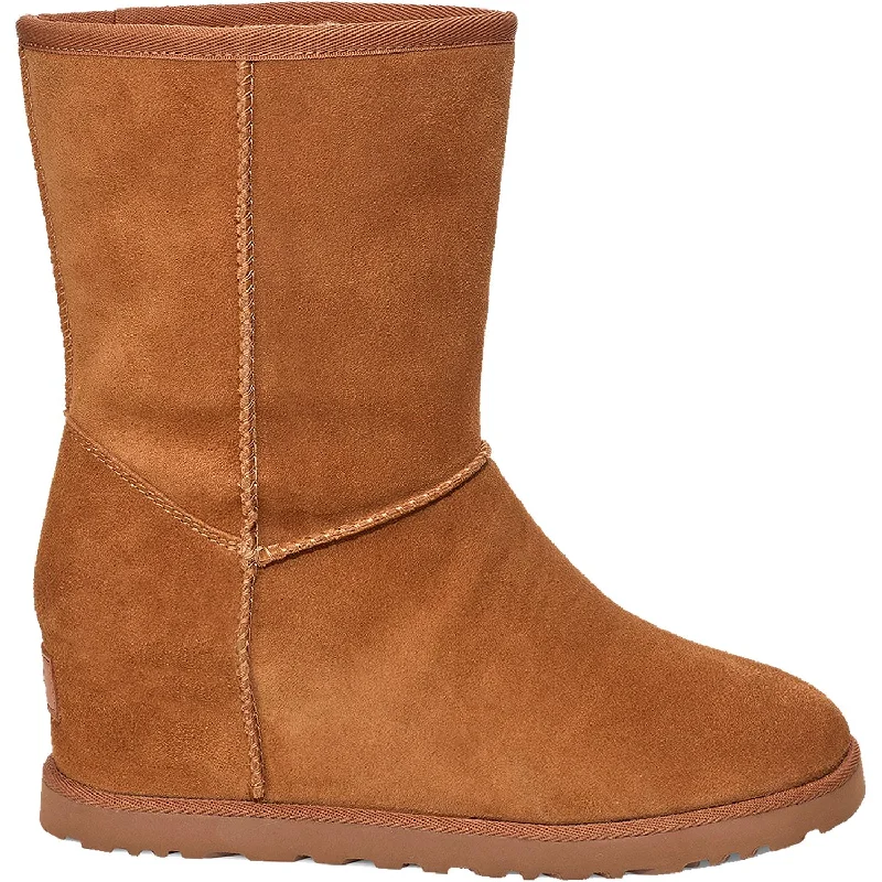 Booties with durable soles-Women's UGG Classic Femme Short Chestnut Suede