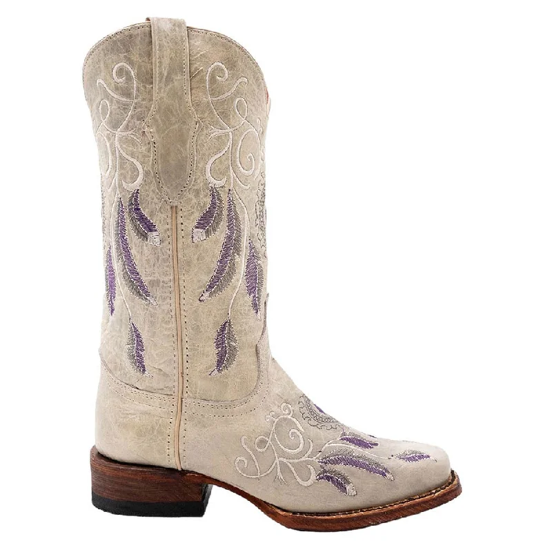 Rain boots with moon print-Ferrini Dreamer Clay Embroidered Full Grain Leather Narrow Square Toe Boots