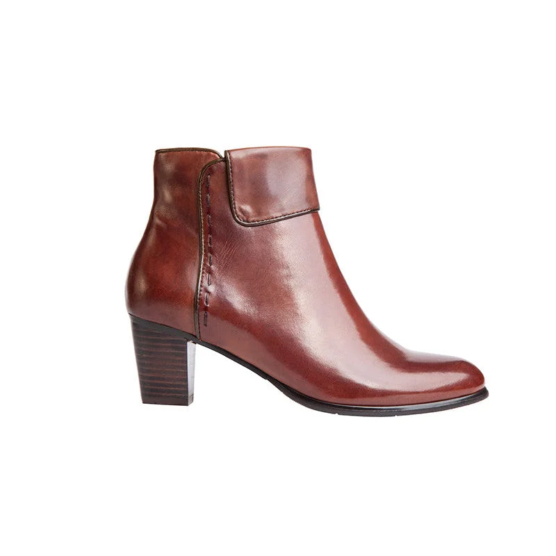 Ankle boots for wide heels-Regarde Le Ciel Sonia-128 Ladies Brown Leather Side Zip Ankle Boots