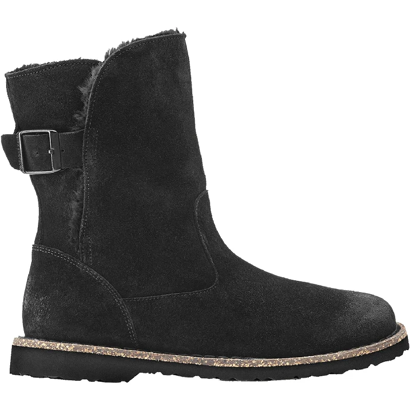 Booties with durable soles-Women's Birkenstock Uppsala Black Suede/Black Shearling