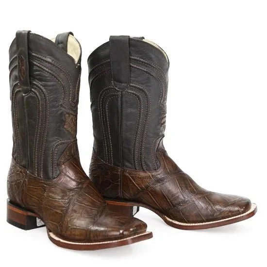 cowboy boots for women with smooth and polished finish for sophistication-Cowboy boots for breaking inLos Altos 8225807 Men's Brown Genuine Alligator Wide Square Toe Cowboy Boots