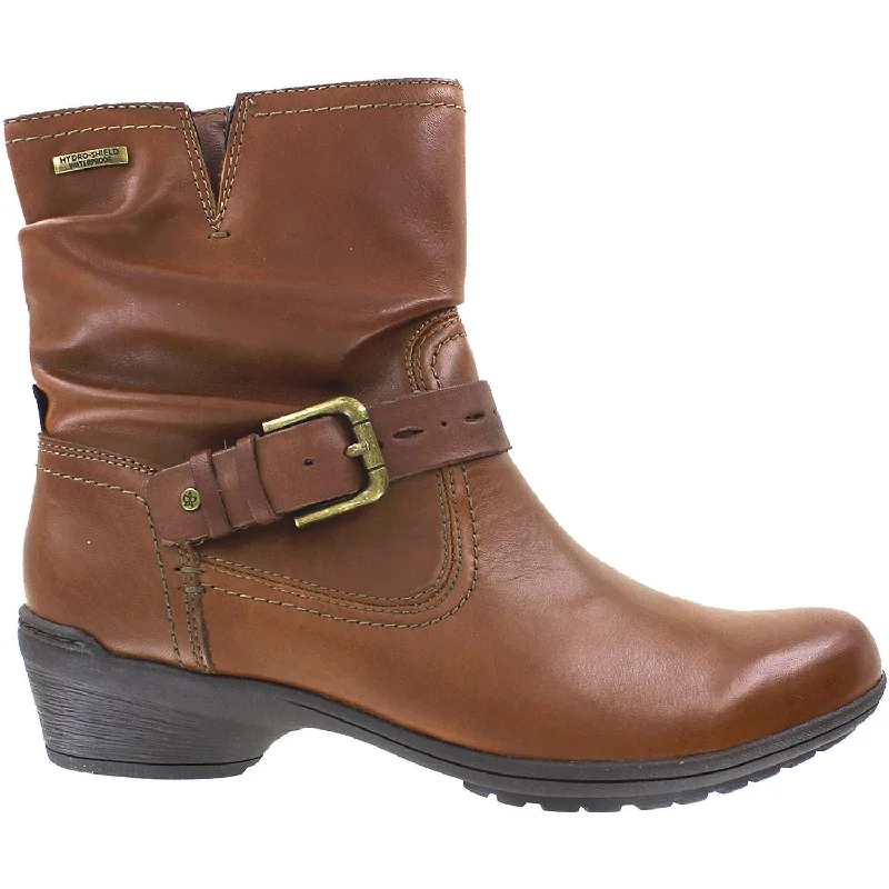 Booties with cool fashion-Women's Rockport Riley Waterproof Mid Boot Almond Leather