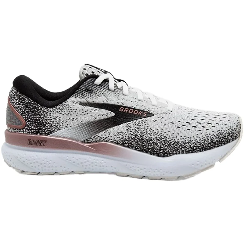 Athletic shoes with sleek lines-Women's Brooks Ghost 16 White/Black/Rose Gold Mesh