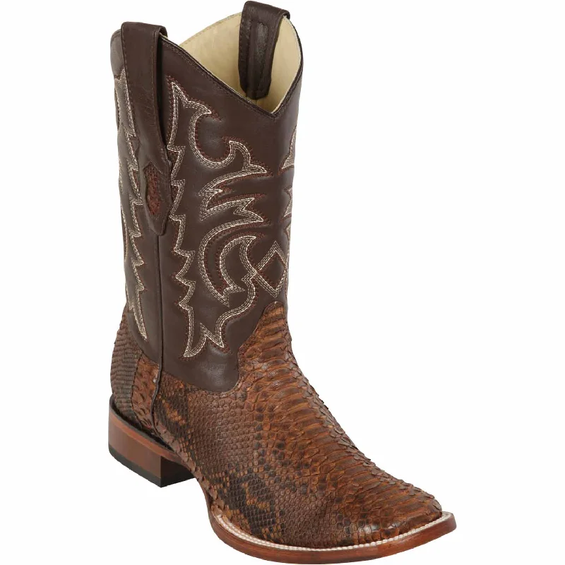 cowboy boots for men with rugged outsole for outdoor use-Cowboy boots with adjustable fitLos Altos 8225766 Men's Porto Brown Genuine Python Wide Square Toe Cowboy Boots