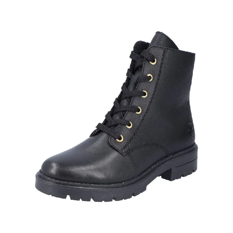 Ankle boots for routine wear-Rieker Z2841-00 Ladies Black Leather Zip & Lace Ankle Boots