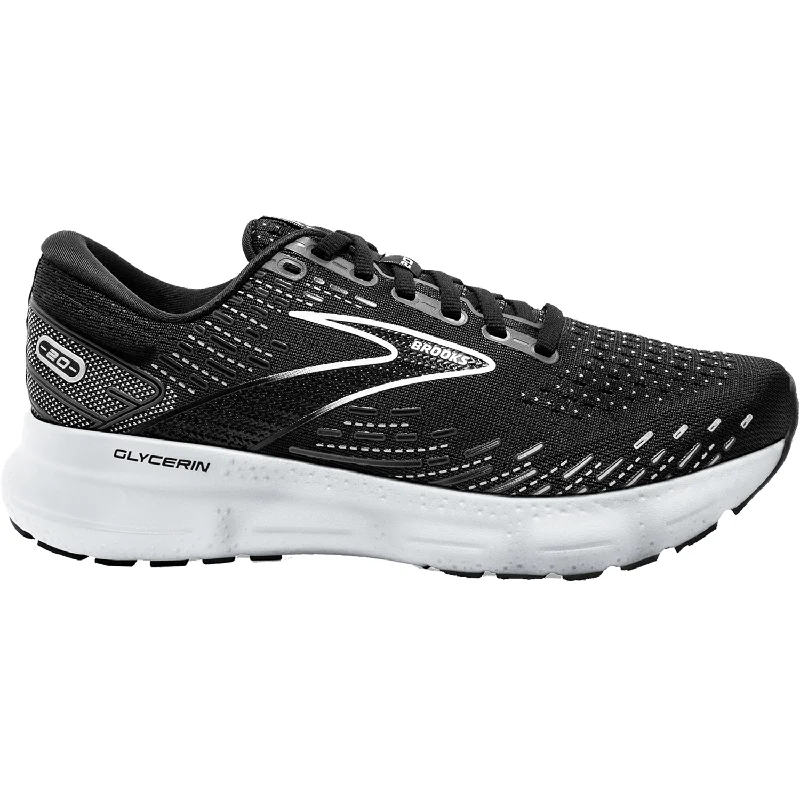 Athletic shoes for outdoor trails-Women's Brooks Glycerin 20 Black/White/Alloy Mesh