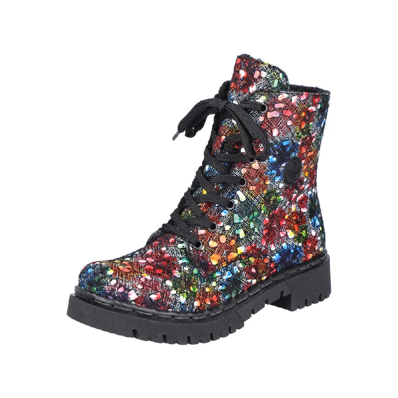 Ankle boots for weekend trips-Rieker Y2440-90 Ladies Black Multi Zip & Lace Ankle Boots