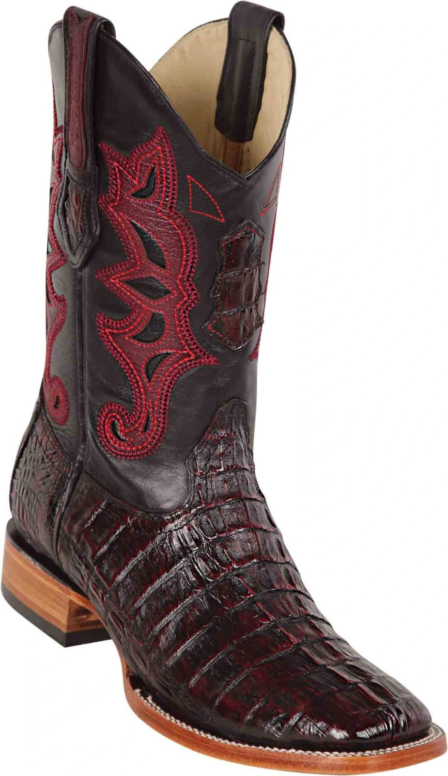 cowboy boots for women with decorative studs for added texture-Cowboy boots for fashionistasLos Altos 48220118 Men's Black Cherry Genuine Caiman Tail Wide Square Toe Cowboy Boots