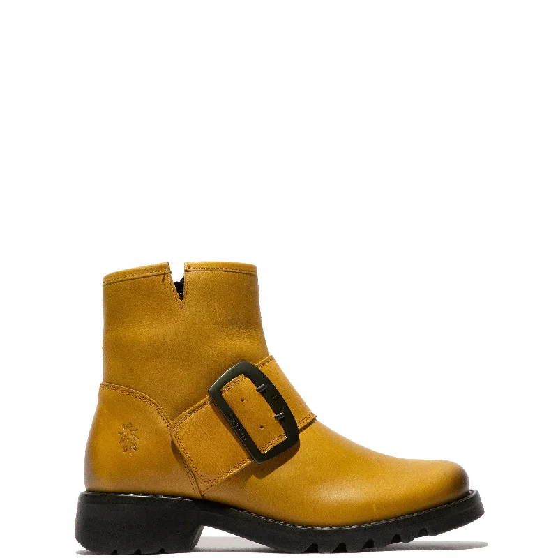 Ankle boots waterproof-Fly Rily991 Ladies Rug Mustard Yellow Leather Side Zip Ankle Boots