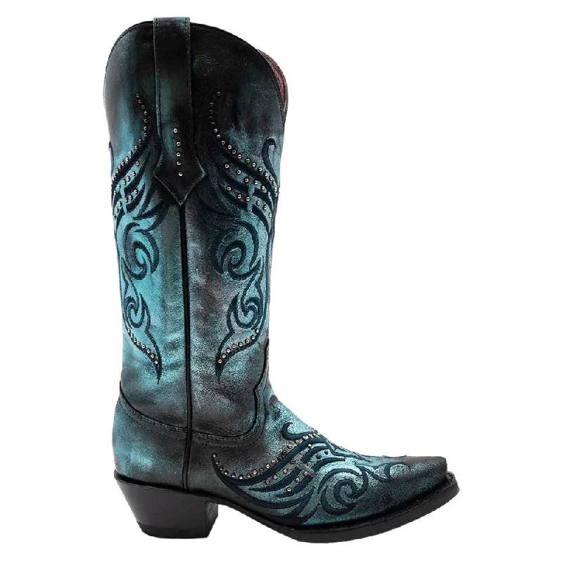 Rain boots with strong grip-Ferrini Masquerade Electric Blue Metallic Full Grain Leather Snipped Toe Boots