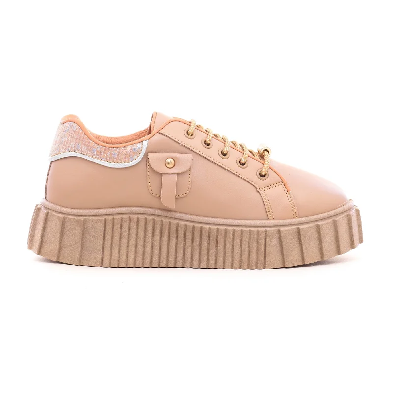 Athletic shoes for wide feet-Women Beige Casual Sneaker AT7199