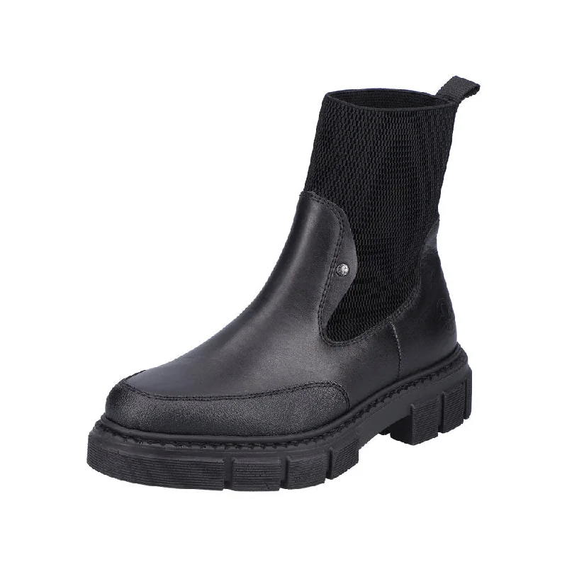 Ankle boots for active lifestyle-Rieker M3872-00 Ladies Black Pull On Ankle Boots