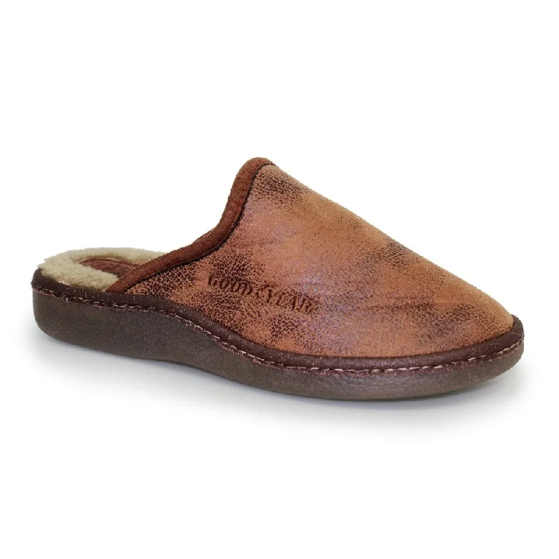 Slippers with supportive soleGoodyear Glen KMG006 Mens Brown Leather Effect Mule Slippers