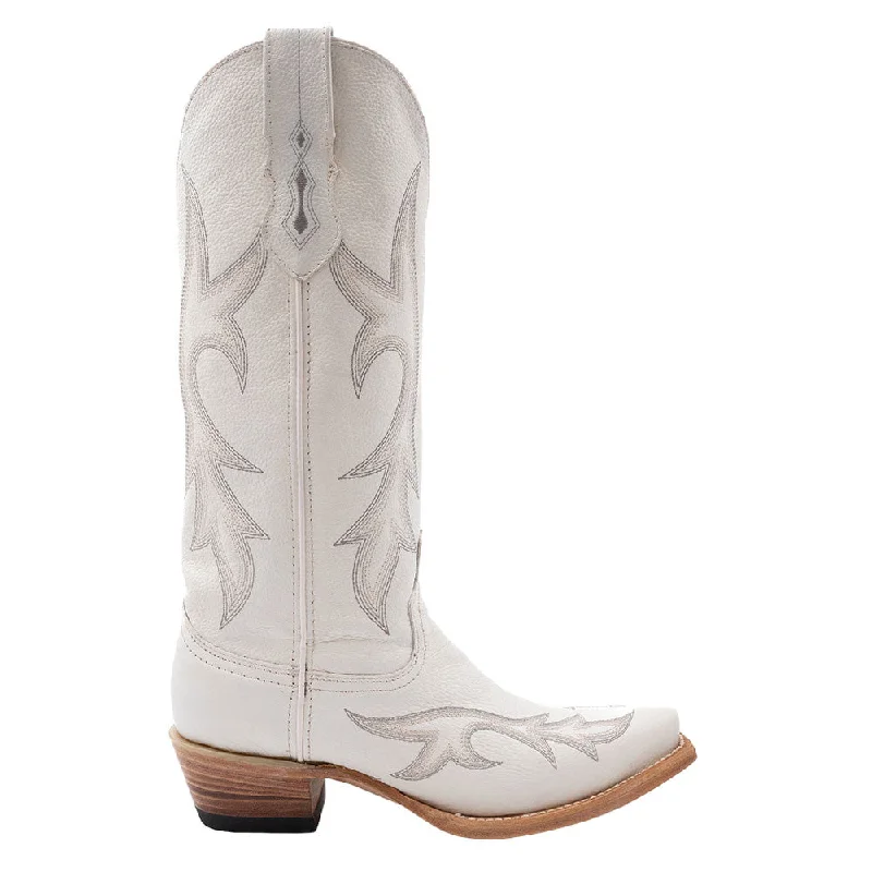 Rain boots for rainy treks-Ferrini Scarlett White Full Grain Leather Western Snipped Toe Dress Boots