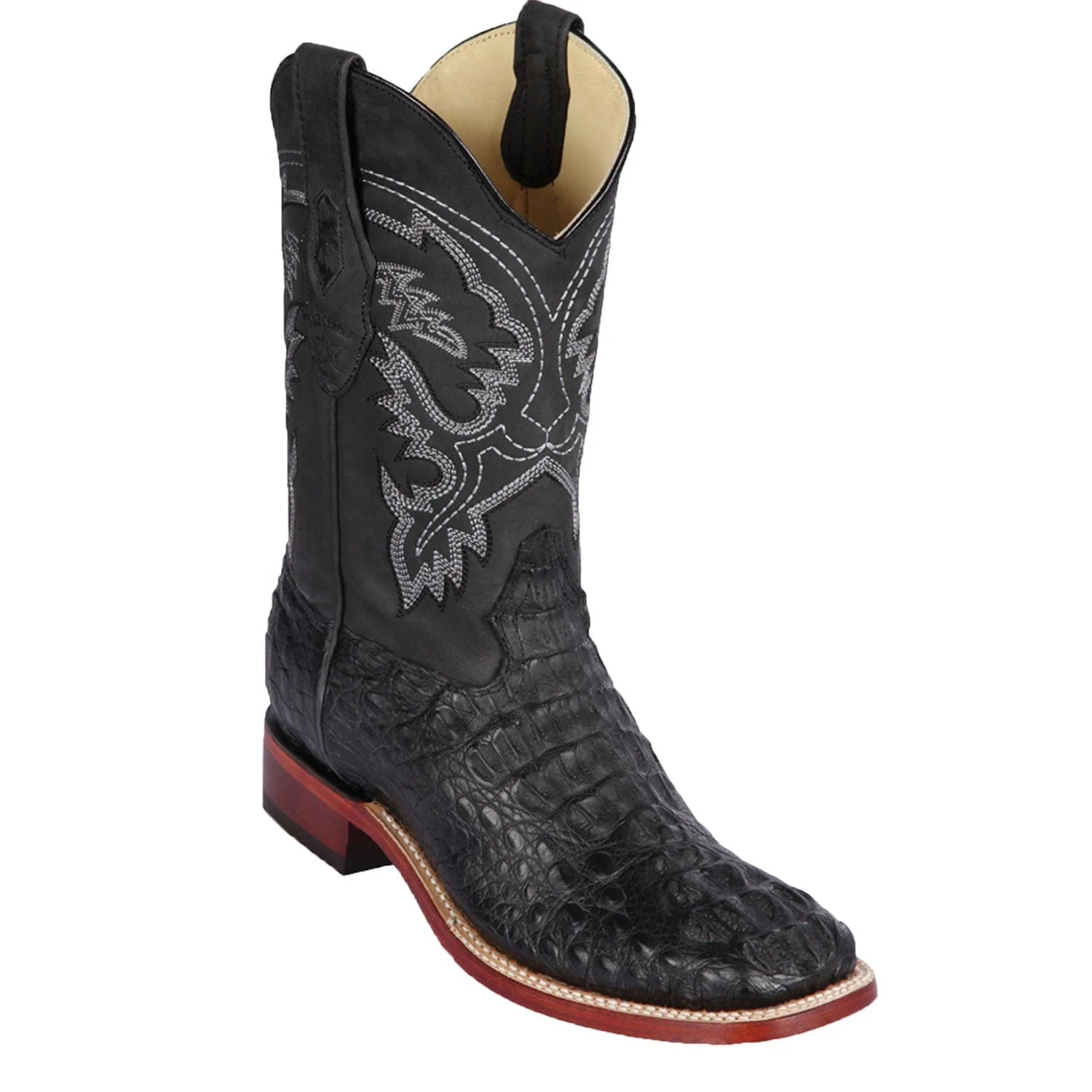 cowboy boots for women with Western-inspired fringe for a bold look-Cowboy boots for boho styleLos Altos 822G0205 Men's Black Grasso Genuine Caiman Hornback Wide Square Toe Cowboy Boots