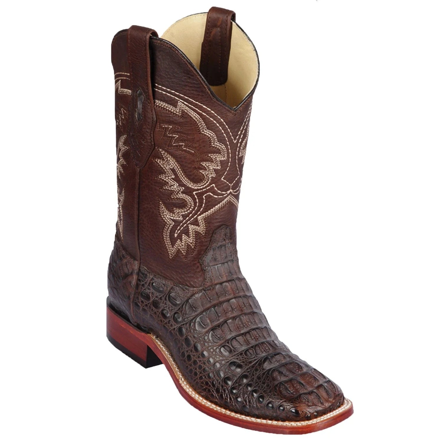 cowboy boots for men with premium suede for a luxurious finish-Cowboy boots with tribal patternLos Altos 822G0207 Men's Brown Grasso Genuine Caiman Hornback Wide Square Toe Cowboy Boots