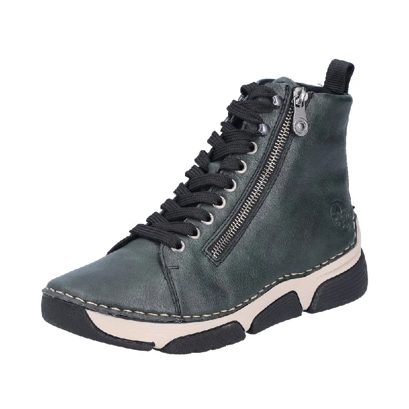 Ankle boots with soft padding-Rieker 45920-54 Ladies Green Zip & Lace Ankle Boots