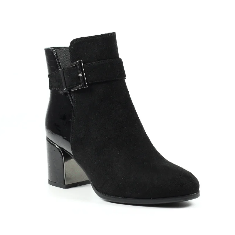 Ankle boots for wide arches-Lunar GLC804 Europa Ladies Black Slip On Ankle Boots